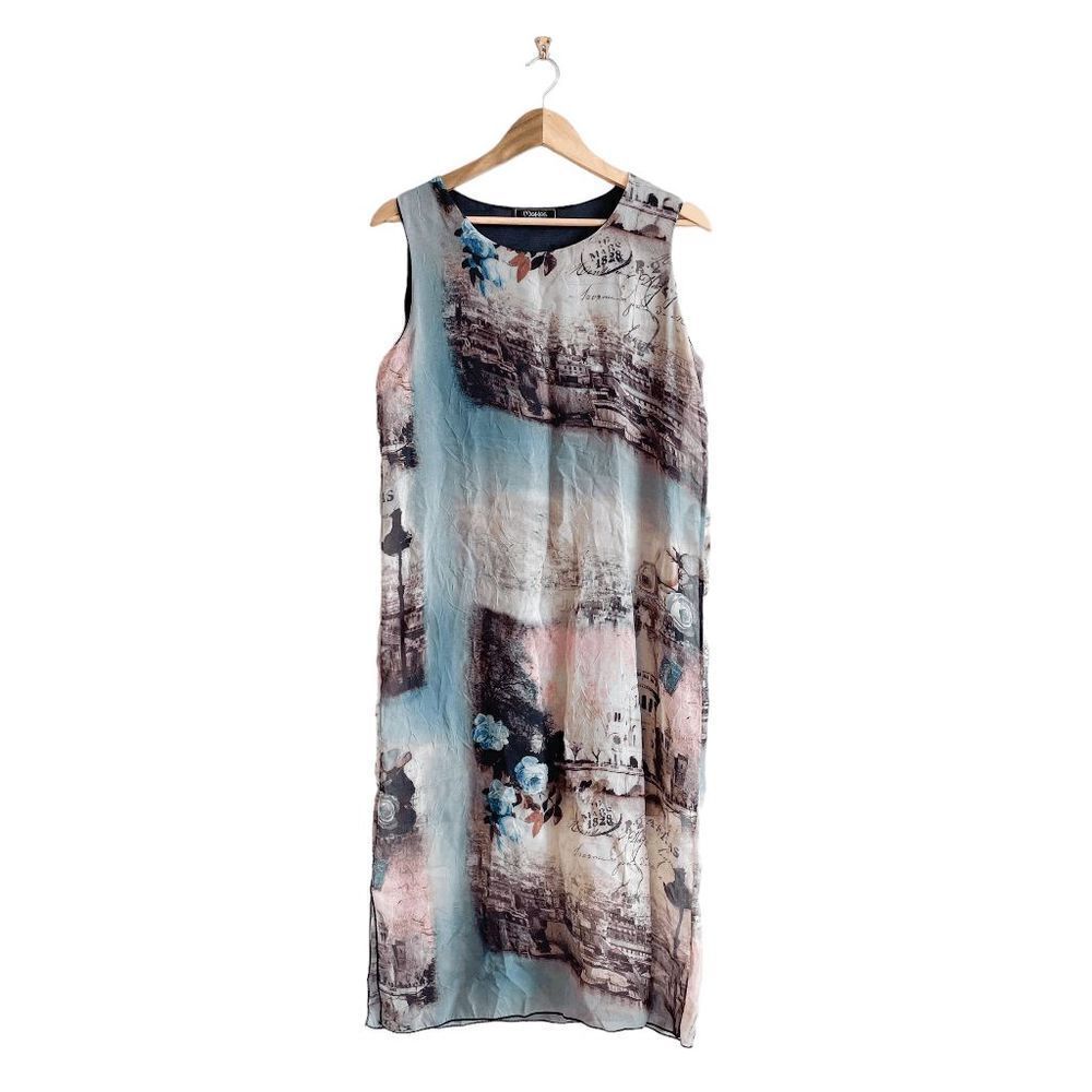 Minkas Womens Sleeveless Arras France Graphic Print Shift Midi Dress Size S